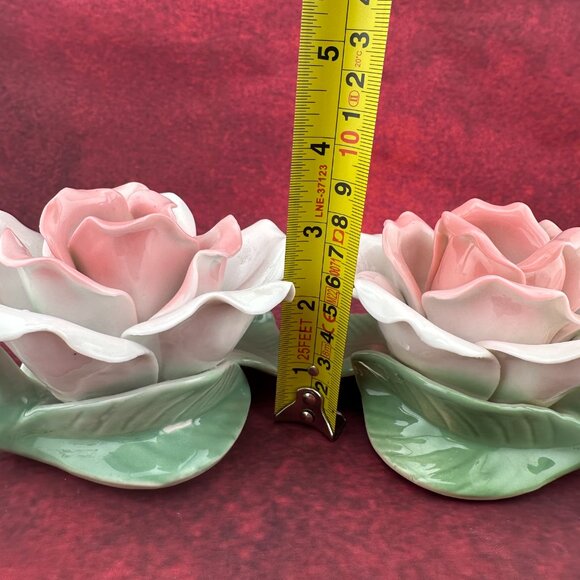CAPODIMONTE PALE PINK ROSE VINTAGE CANDLE HOLDER SITTING GREEN STEM, SET of 2 - Picture 8 of 8